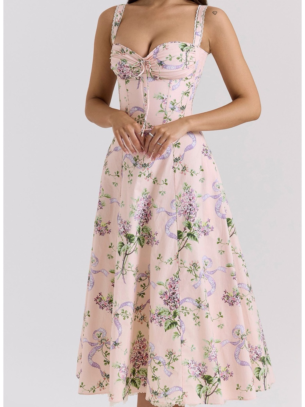 House of CB Pink Floral Rosalee Corset Midi Dress